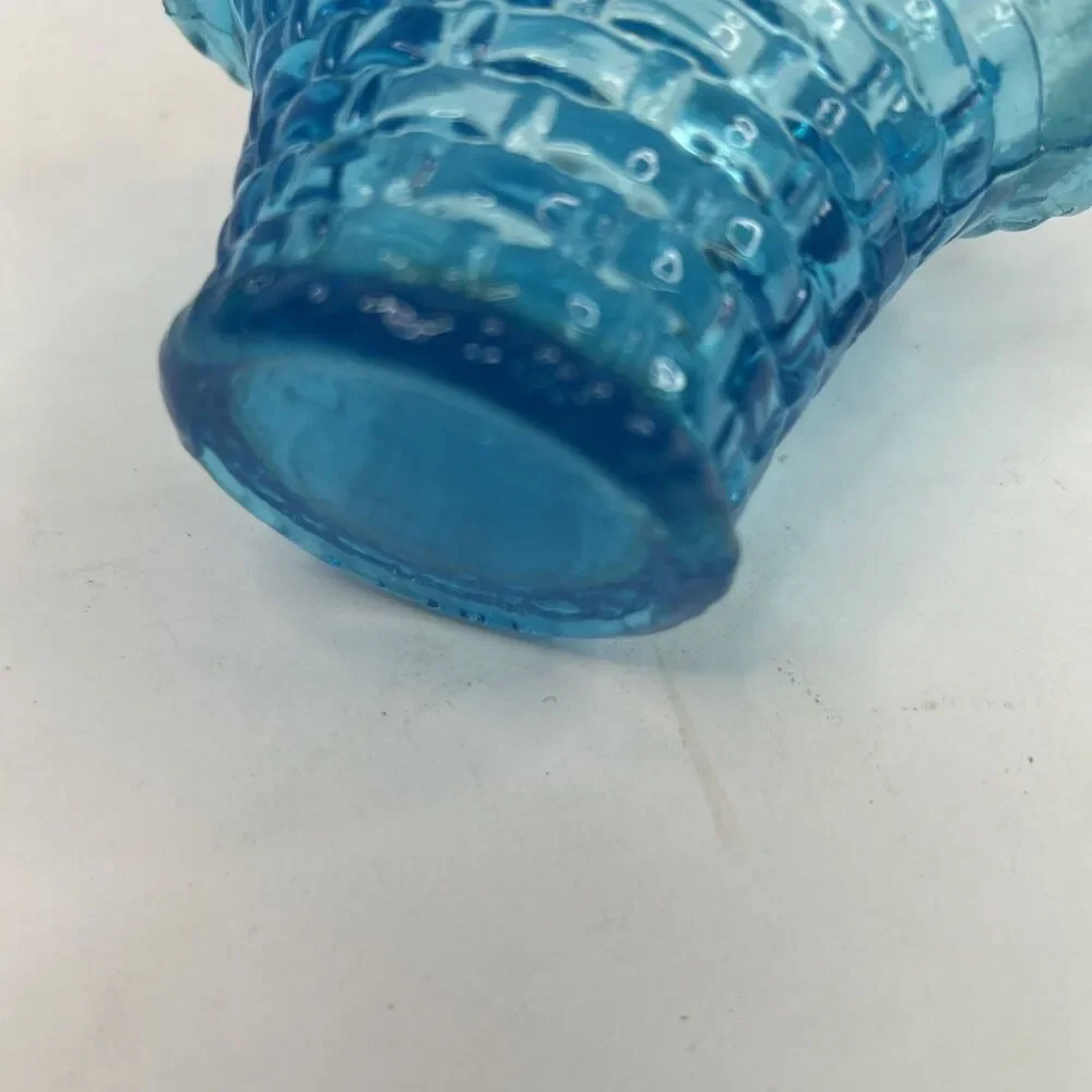Vintage Aqua Blue Glass Mini Basketweave Trinket Dish Toothpick Holder